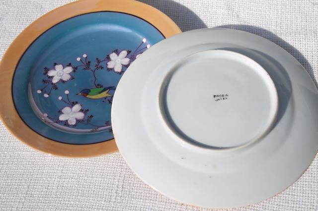 photo of vintage hand-painted Japan porcelain tea set, pot, cups & saucers, plates w/ parrots #2