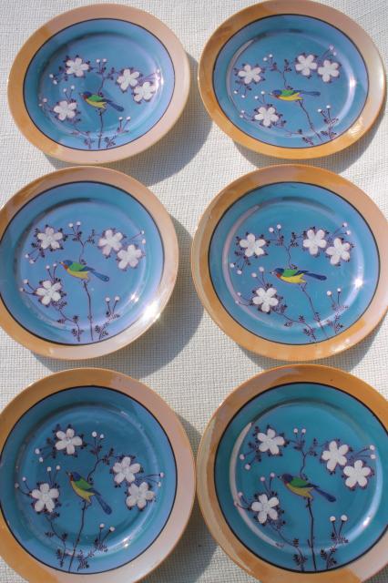 photo of vintage hand-painted Japan porcelain tea set, pot, cups & saucers, plates w/ parrots #10