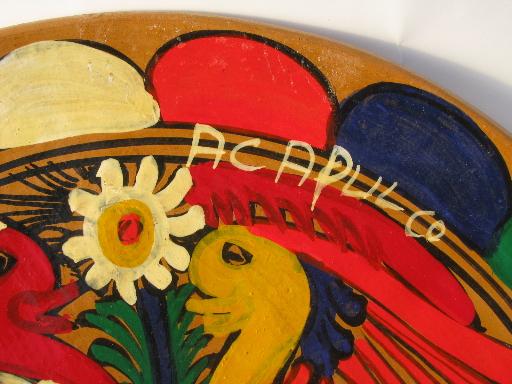 photo of vintage hand-painted Mexican pottery from Acapulco, plate w/ bright birds #4