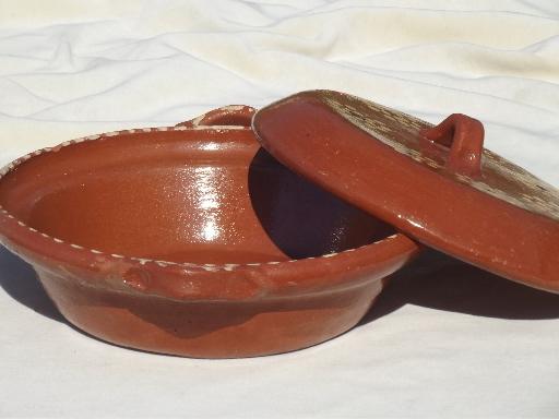 photo of vintage hand-painted Mexican pottery, terracotta covered bowl  #2