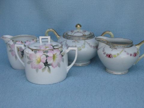 photo of vintage hand-painted Nippon cream pitcher & sugar sets, floral & azalea #1