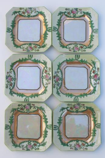 photo of vintage hand-painted china dessert set, long torte plate tray & square cake plates Made in Japan  #2