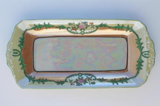 photo of vintage hand-painted china dessert set, long torte plate tray & square cake plates Made in Japan  #5