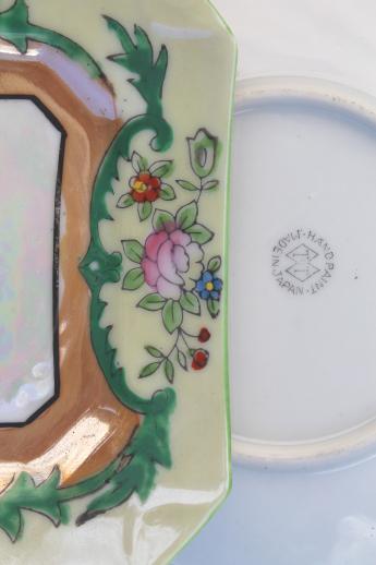 photo of vintage hand-painted china dessert set, long torte plate tray & square cake plates Made in Japan  #8