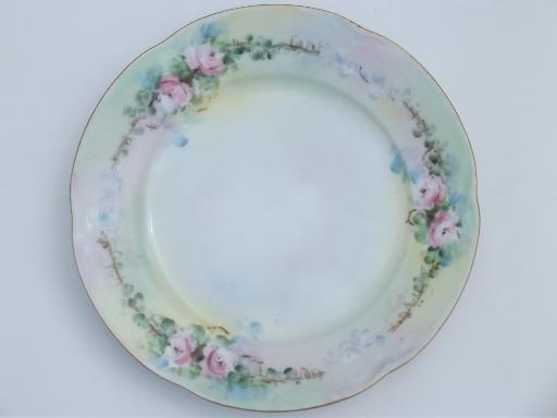 photo of vintage hand-painted china plates & bowl, pink roses floral painted porcelain #3