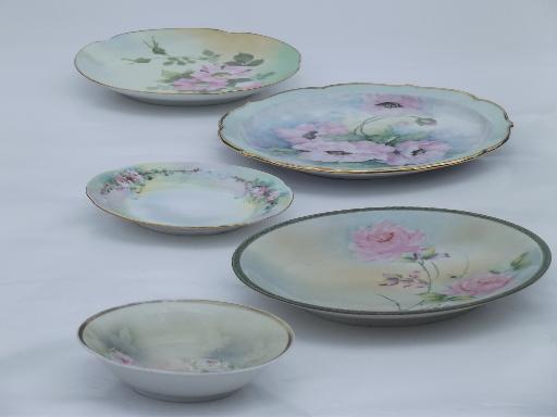 photo of vintage hand-painted china plates & bowl, pink roses floral painted porcelain #5