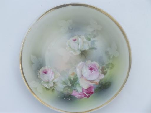 photo of vintage hand-painted china plates & bowl, pink roses floral painted porcelain #6