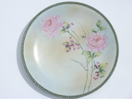 photo of vintage hand-painted china plates & bowl, pink roses floral painted porcelain #8