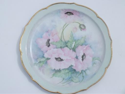 photo of vintage hand-painted china plates & bowl, pink roses floral painted porcelain #10