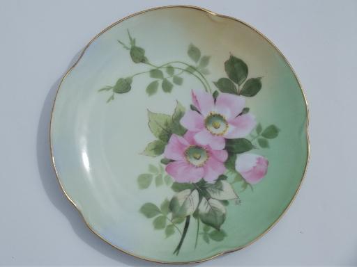 photo of vintage hand-painted china plates & bowl, pink roses floral painted porcelain #12