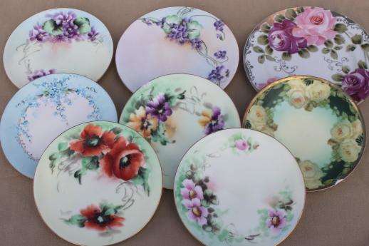 photo of vintage hand-painted china plates with flowers, pretty floral dishes for wedding, tea party #1