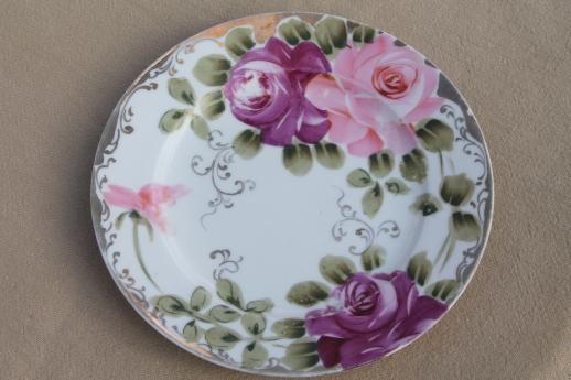 photo of vintage hand-painted china plates with flowers, pretty floral dishes for wedding, tea party #3