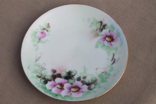 photo of vintage hand-painted china plates with flowers, pretty floral dishes for wedding, tea party #11