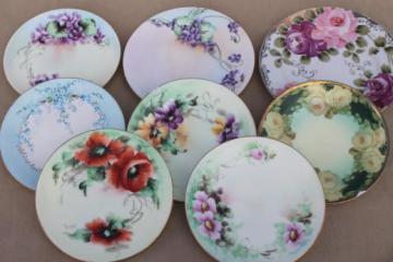 catalog photo of vintage hand-painted china plates with flowers, pretty floral dishes for wedding, tea party