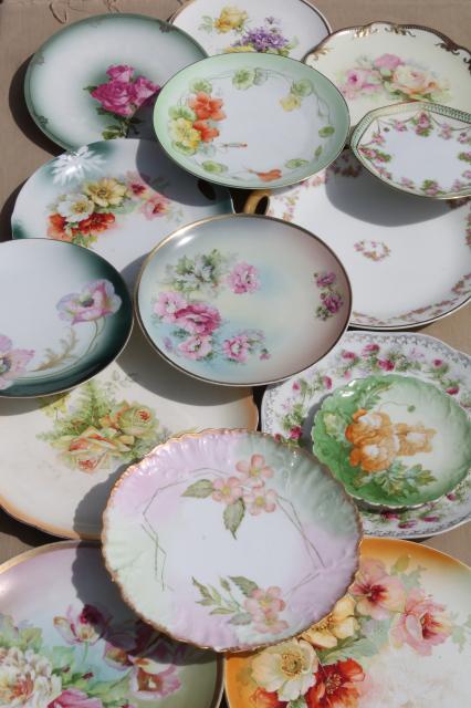 photo of vintage hand-painted china plates with flowers, pretty floral dishes for wedding, tea party #1