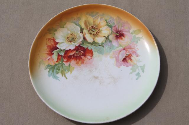 photo of vintage hand-painted china plates with flowers, pretty floral dishes for wedding, tea party #7