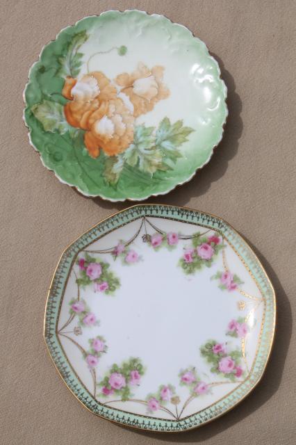 photo of vintage hand-painted china plates with flowers, pretty floral dishes for wedding, tea party #11