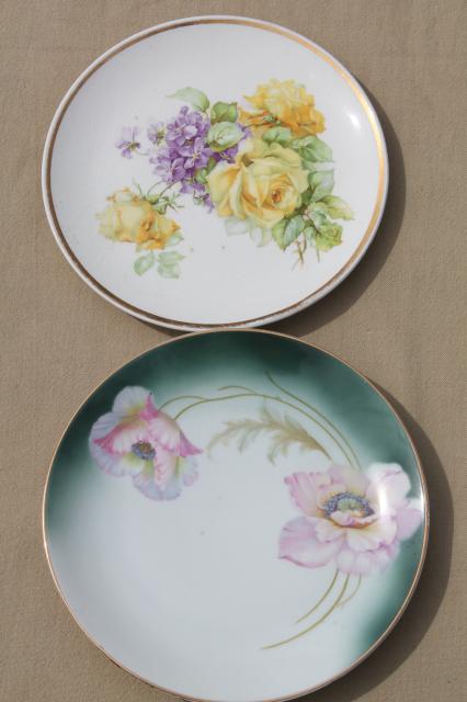 photo of vintage hand-painted china plates with flowers, pretty floral dishes for wedding, tea party #12