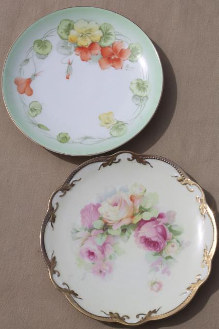 photo of vintage hand-painted china plates with flowers, pretty floral dishes for wedding, tea party #14