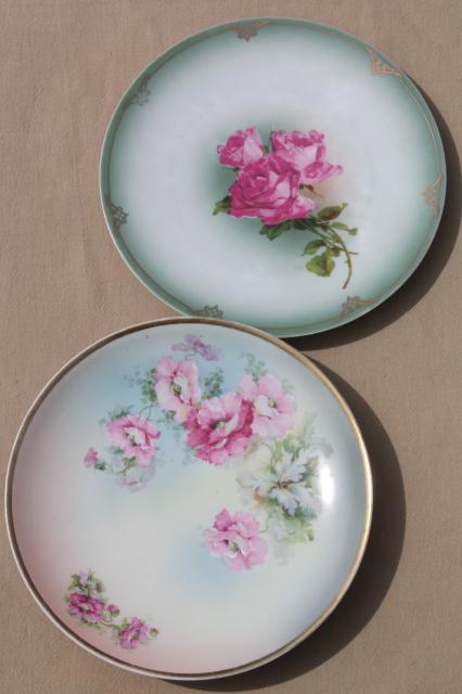 photo of vintage hand-painted china plates with flowers, pretty floral dishes for wedding, tea party #15