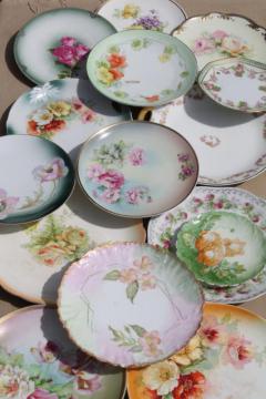 catalog photo of vintage hand-painted china plates with flowers, pretty floral dishes for wedding, tea party