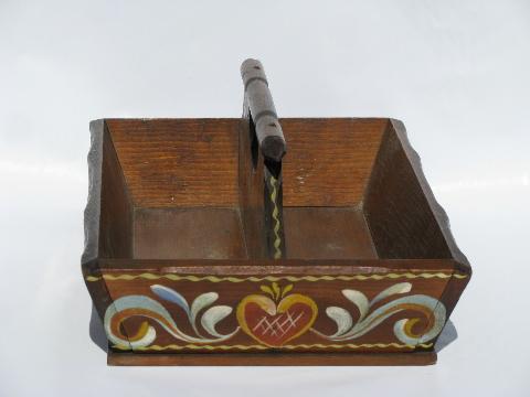 photo of vintage hand-painted pine wood knife, silverware, or flatware box tray #2