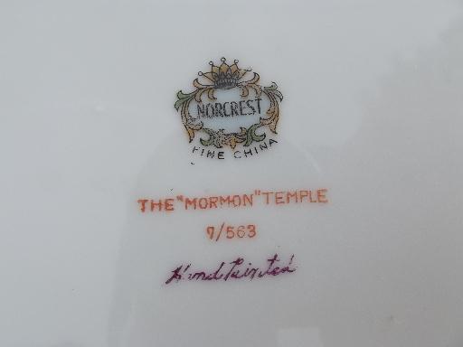 photo of vintage handpainted plate w/ the Mormon Temple, ribbon china wall hanger #3