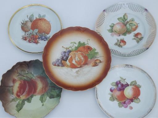 photo of vintage hand-painted plates, old antique painted fruit plates collection #1