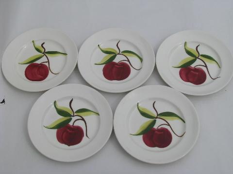 photo of vintage hand-painted pottery plates, 1940s Heritage Ware, red apples #1