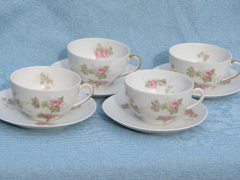 photo of vintage hand-painted rose floral cups & saucers, antique Austria china #1