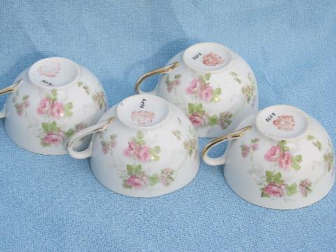 photo of vintage hand-painted rose floral cups & saucers, antique Austria china #4