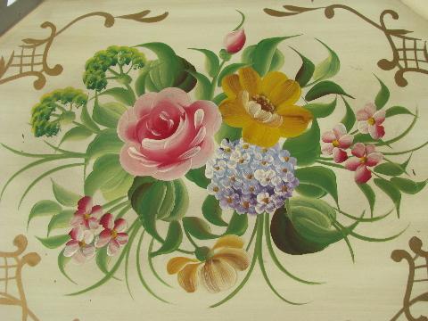 photo of vintage hand-painted roses tole metal tray, shabby cottage chic #2