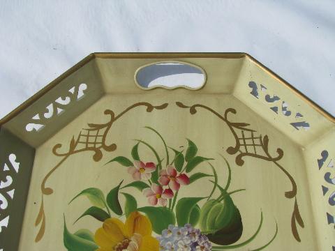 photo of vintage hand-painted roses tole metal tray, shabby cottage chic #3