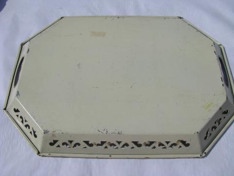 photo of vintage hand-painted roses tole metal tray, shabby cottage chic #4