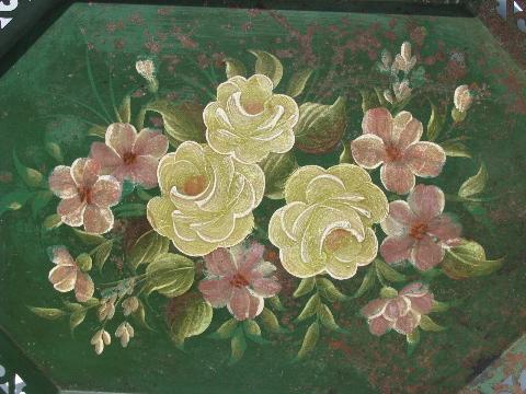 photo of vintage hand-painted roses tole tray, shabby cottage chic #2