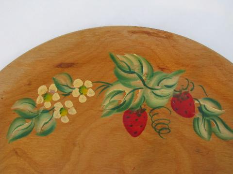 photo of vintage hand-painted wood sandwich tray plate, strawberries! #3