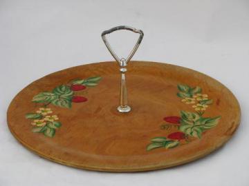 catalog photo of vintage hand-painted wood sandwich tray plate, strawberries!
