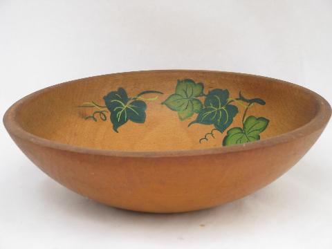 photo of vintage hand-painted woodenware, old wood salad bowls, ivy & cherries #5