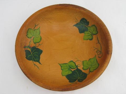 photo of vintage hand-painted woodenware, old wood salad bowls, ivy & cherries #6