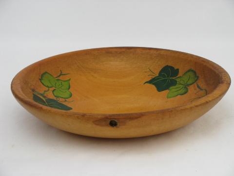 photo of vintage hand-painted woodenware, old wood salad bowls, ivy & cherries #7