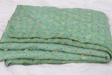 catalog photo of vintage hand-tied cotton print wholecloth quilt, soft puffy wool filled 'eiderdown' comforter