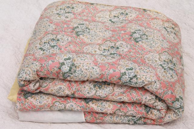 photo of vintage hand-tied quilt comforter, shabby chic floral puffy wool filled eiderdown #1