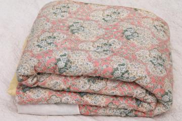 catalog photo of vintage hand-tied quilt comforter, shabby chic floral puffy wool filled eiderdown