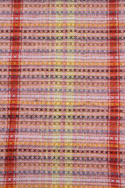 photo of vintage handwoven wool blanket, multi-colored fringed throw Amana colonies #6