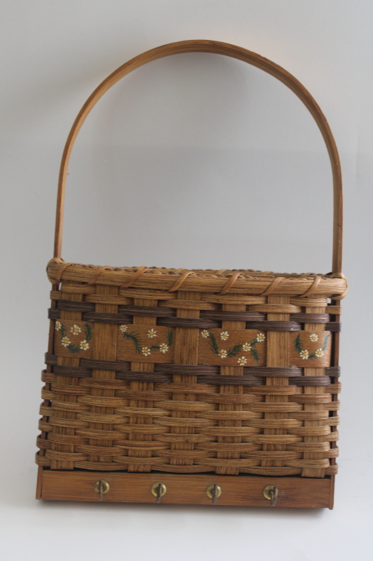 photo of vintage hanging basket with hook board, flat wall pocket for holding greenery herbs flowers  #1