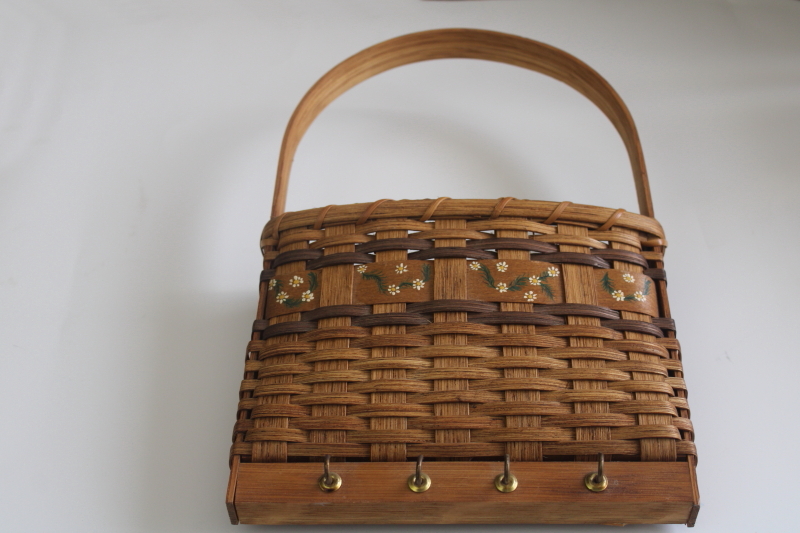 photo of vintage hanging basket with hook board, flat wall pocket for holding greenery herbs flowers  #5