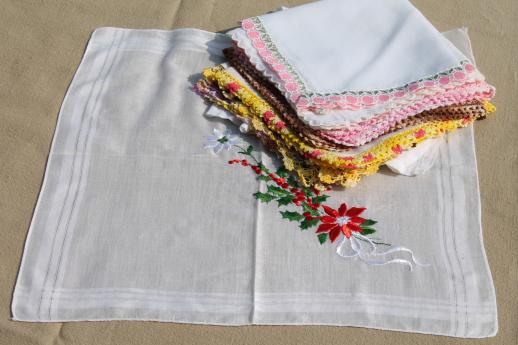photo of vintage hankies w/ embroidery & crochet lace, fancy vintage handkerchiefs lot #1