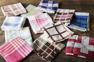 vintage hankies lot, 12 men's large cotton hankerchiefs w/ woven plaids