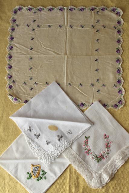 photo of vintage hankies lot, 30+ handkerchiefs w/ spring flowers, embroidery, lace edgings #2