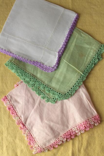 photo of vintage hankies lot, 30+ handkerchiefs w/ spring flowers, embroidery, lace edgings #7